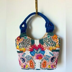 Viral vibrant floral beaded made in India handle bag